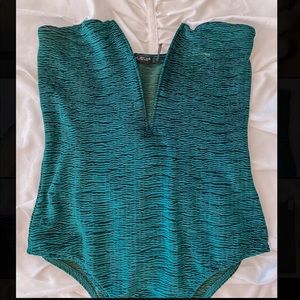 Urban Outfitters Teal Deep V Bodysuit
